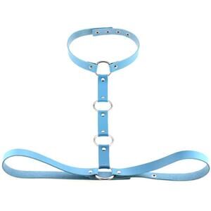 6238 Blue Simulated Leather Pu Women's Punk O Ring Choker Waist Belt Body